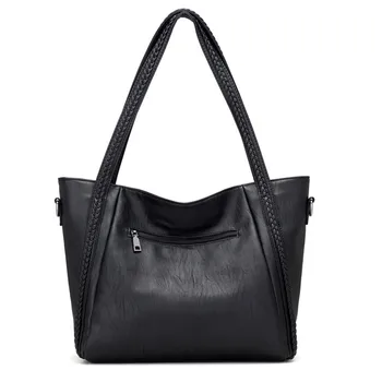 Луксозни дамски меки кожени чанти на дизайнерска марка голям капацитет тъкани торби през рамо дамски ежедневни лотария черни пътни чанти