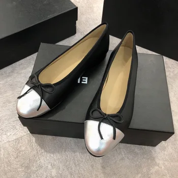 Лък крака балет апартаменти обувки жена балерина обувки от естествена кожа Zapatos De Mujer Zapatos de bailarina Коледен подарък