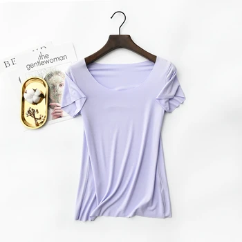 Лятна дамска тениска с къс ръкав дамски корейската версия на кръгла врата плътен цвят ризи голям размер участък тениски