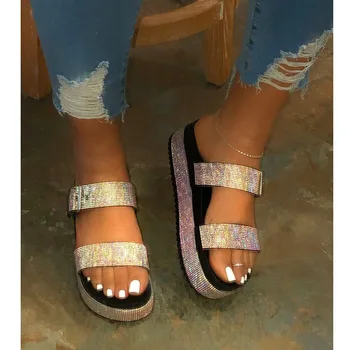 Лятна мода Дамски обувки жена сандали на платформа чехли пързалки с катарама от дамски чехли дебела подметка дамски чехли