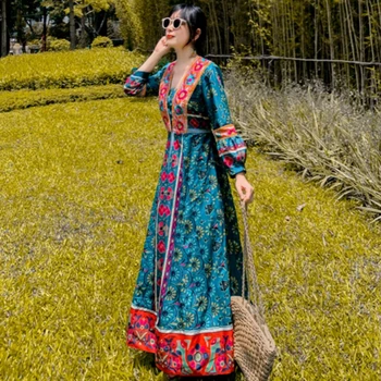 Лято 2020 нов Дами пътуване рокля Тайланд етнически стил Непал ретро печат рокля чешки плаж и по-дълга рокля