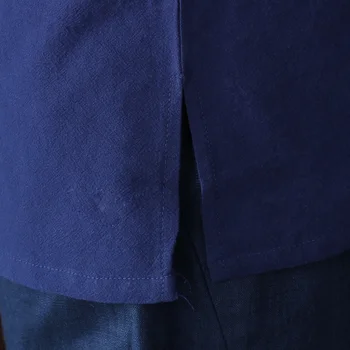 Лято на нов, тъмно синьо китайски традиционен мъжки мандарина яка от плътен памук с дълъг ръкав Кунг-Фу риза палто M L XL XXL XXXL D01