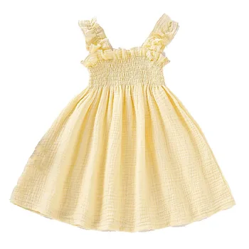 Лято новородените момичета каишка плътен принт ежедневна рокля без ръкави децата бебе Принцеса сарафан 1-4Т