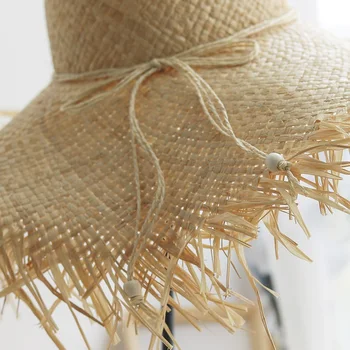 Лято ръчно изработени сламени шапки на Слънцето, за жени, големи широки полета Gilrs натурален Рафия Панама дамски шапка плажната дискета шапка за почивка