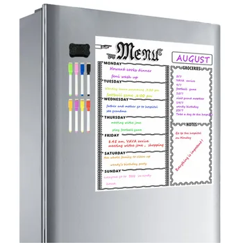 Магнитна дъска меню хладилник стикер с 8 цветни меловыми маркери на домашната кухня креда бяла дъска седмичен планер за гладене, хладилник стикер