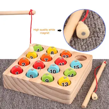 Магнитна с дървена Риболов играчка комплект за улов на риба броене игри Открит детски играчки за деца в Монтесори номер на познанието начална подарък