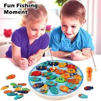 Магнитни дървени риболов игри играчки азбука Риболов броене на игри на детски играчки Детски рожден ден обучение забавни играчки