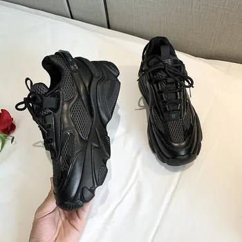 Маратонки на платформата 5,5 см, женска вулканизированная обувки набит маратонки нескользящие износоустойчиви маратонки Дамски черни 2020 dad shoes