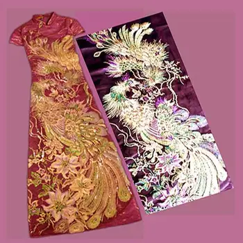 Марлевая плат марлевая тъкани бродирани пайети бродерия вышивальная плат Шуанфэн тежък лилаво Феникс