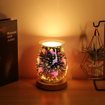 Маслен електрически дифузер топло за свещи стъклена топло за топене на восък с ефект 3D фойерверки лека нощ тръпчив аромат на горелката