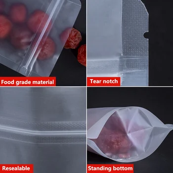Матово прозрачни пластмасови торби се изправи Zip-Lock торбички за опаковане на хранителни продукти, чанта за съхранение на зърно боб чай с вдлъбнатина на пропастта