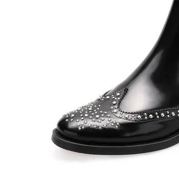 МЕЗЕРЕОН Дамски обувки от лачена кожа на жена ботильоны обувки обувки приплъзване на дами нитове ботуши за жени Челси ботуши EUR 46