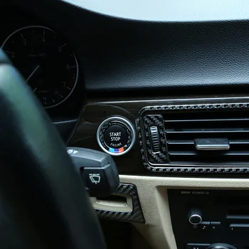 Меко въглеродни влакна автомобил Старт-Стоп бутон за двигателя пръстен покритие За BMW E90 E92 3 серия 2005-2012 аксесоари