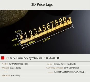 Метал мухъл в събирането на цената номер на етикети за 8 мм, височина цифра куб телефон часовници бижутериен магазин брояч цена на стая знак на етикета 10 компл./лот