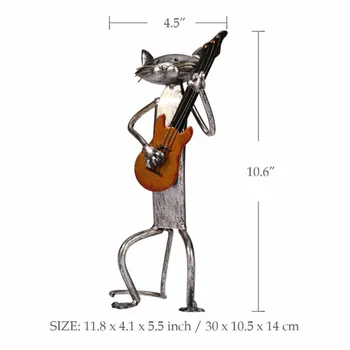 Метална котка свири на китара, саксофон поющая фигурка на котка предмети от интериора занаят, подарък за декорация на дома хол