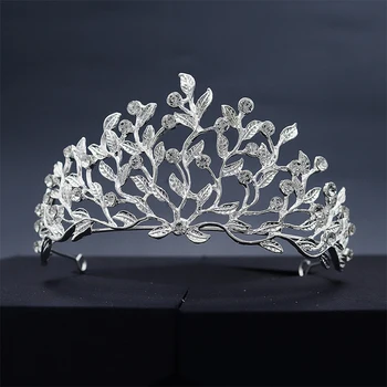 Миалло листа австрийски кристал сватбени диадеми и короната дамски шапки на Кралицата Принцеса Короната на сватбени декорации за коса