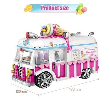 Мини сладолед Ван розов автомобил строителни блокове торта автобус ресторант камион тухли модел играчки за деца създател на приятелите