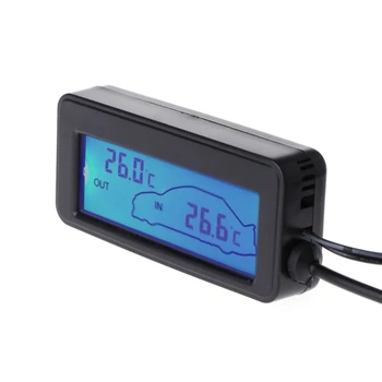 Мини цифров автомобилен LCD дисплей вътрешен външен термометър 12 В автомобили измерване на температура с 1,5 m кабел на сензора