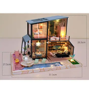 Миниатюрен куклена къща DIY къща с пылезащитным калъф събрана Русалка легенда архитектурен модел Коледен подарък за Свети Валентин