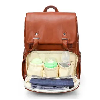 Многофункционален детски пелени памперс Мумия кожена раница Дама с голям капацитет майчинство пътна чанта с чанта за смяна на ремъци колички