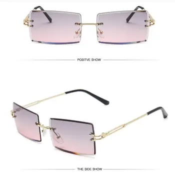 Мода 2020 слънчеви очила без рамки дамски Модни малки правоъгълни слънчеви очила летен стил на пътуване UV400 златисто кафяви нюанси за мъже