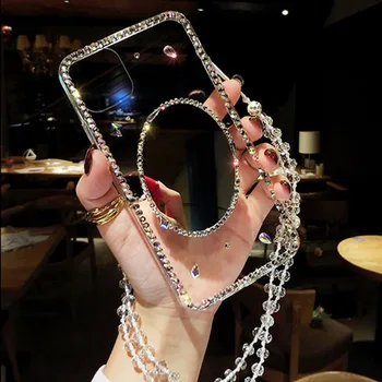 Мода Diamond Bling Make Up Mirror Case Cover Crystal Chain за Samsung Galaxy Note 20 10 9 8 S20 FE Ultra S10 S10E S8 S9 Plus