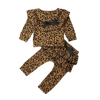 Мода бебе момче момиче Леопардовый костюм с дълъг ръкав пристрастие топ + панталони открит ежедневни облекла за момиченца-2 броя