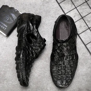 Мода естествена кожа качеството на мъжки ботуши, ежедневни обувки Крокодил pattern Мъжки обувки мъжки глезените черни ботуши zapatos de hombre