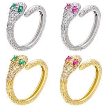 мода кубичен цирконий змия зелен пръстен crystal змия отворени регулируеми пръстени за жени, бижута сватба, ангажимент бижута 2020