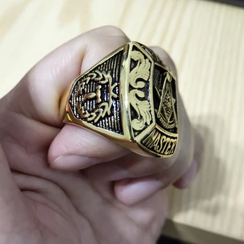 мода масон масонские символи пръстен за мъже, майстор свободен зидар печат мъжки пръстен от неръждаема стомана, злато клиент пръстен дизайн