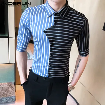Мода, мъжки ежедневни риза британски Половината от ръкавите на ревера бизнес ризи, шарени кръпки 2021 градинска облекло Chic Camisas S-5XL INCERUN
