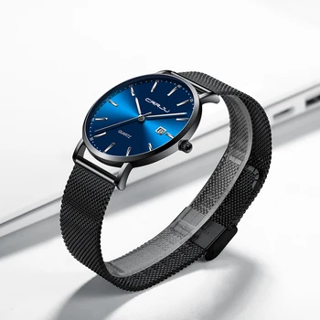 Мода мъжки часовник CRRJU топ марка луксозни син водоустойчив часовник ултра тънък дата на прост ежедневен кварцов часовник мъжки спортни часовници