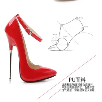 Мода обувки 2019 женски обувки лодка с високи токчета, червени и черни кожени вечерни сватбени обувки шипове секси сребърни токчета 16 см женски обувки 44