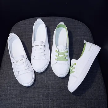 Мода обувки Дамски вулканизированная обувки пролет нов ежедневни класически плътен цвят изкуствена кожа Обувки, дамски ежедневни бели обувки маратонки