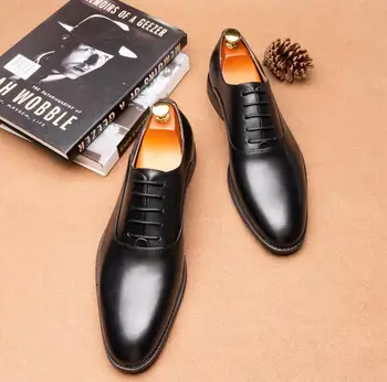 Мода Оксфорд бизнес Мъжки обувки пролет есен кожа високо качество, меки на ежедневните дишащи мъжки апартаменти светкавица обувки