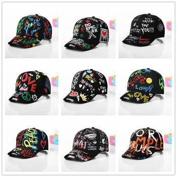 Мода памук графити момче момиче бейзболни шапки деца печатни възстановяване на предишното положение hat деца-популярните хип-хоп шапка Cap горещи продажба