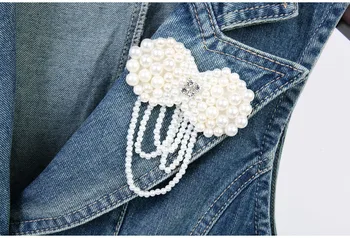Мода Перлата на Дамски дънки, жилетка однобортный тънък без ръкави дамско яке деним жилетка плюс размера на лятото дамско палто