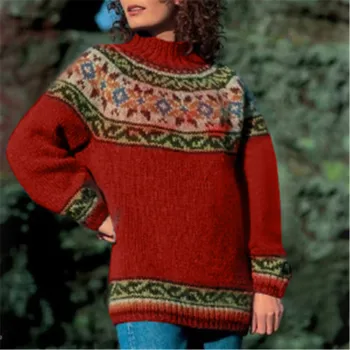 Мода плета реколта сняг пуловер дамски жилетки Есен-Зима елегантен пуловер с дълъг ръкав свободни жени Женски трикотаж пуловер