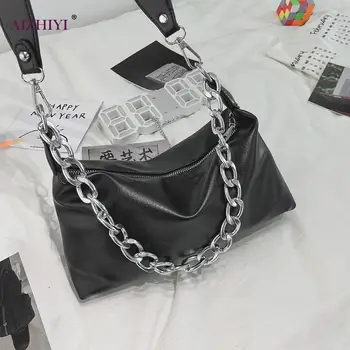 Мода плътен цвят чанта на жената изкуствена кожа елегантен верига пари чантата на рамото Crossbody чанта чанти