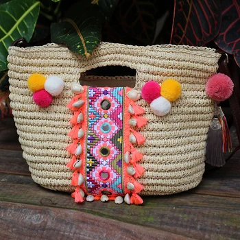 Мода прекрасна лятна плажна чанта за жени на ръчно изработени ратанови Сламена чанта Бохемски стил празнична Пътна кошница рамото Crossbody чанта