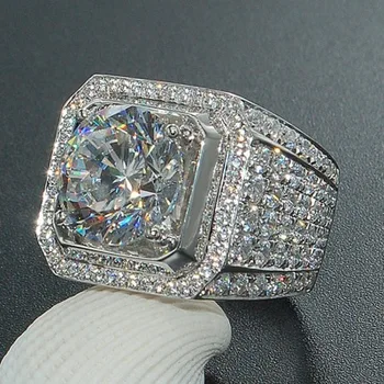 мода пълен Crystal Голям Камък, пръстени от неръждаема стомана за мъже, пръстени ангажимент