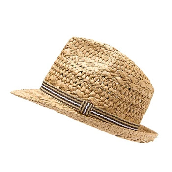 Мода ръчна изработка Детска лятна шапка слама от слънцето момче Boho Beach hat Fedora Sunhat Trilby Момиче Panama Hat Гангстер Cap 25