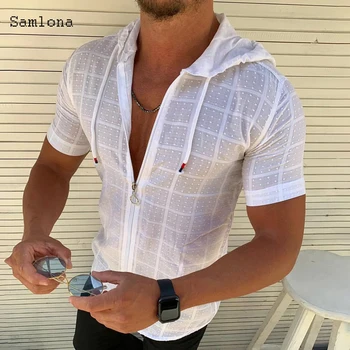 Мода с дълги/къси ръкави hoody светкавица мъжка тениска дрехи лято плътен цвят ежедневни клетчатая печат открит бод тънка мъжка тениска