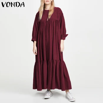 Мода твърди макси рокля дамски есен сарафан VONDA 2021 ежедневно с дълъг ръкав чешки Vestidos женски памук бельо халат Femme