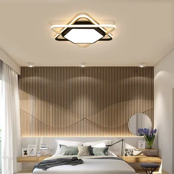 Модерен hexagonal черно / бяло желязо, боядисани led акрилно абажуром монтаж на таван осветление на хола спални