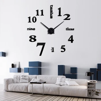 Модерен дизайн, 3D стенни часовници сам огледало на стената етикети часовници номер 7 с разтегателен диван фон акрил за декорация на дома кварцов часовник