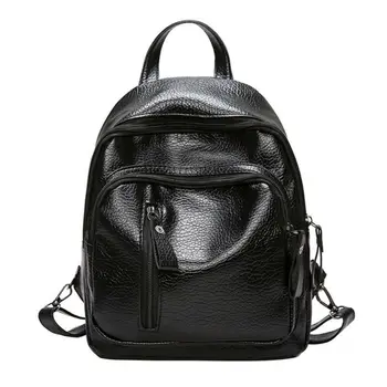Модерен дизайн жени черна раница с цип от изкуствена кожа на рамото училище раница Дама момичета пътна чанта