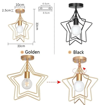 Модерна звезда окачен лампа златен/черен E27 окачен лампа ретро промишлен железен висящ лампа дневна спалня осветление, орнаменти