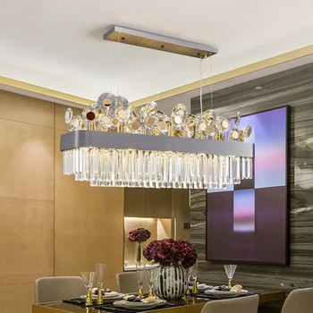 Модерна кристален полилей за трапезария луксозна кухня остров cristal лампа правоъгълник домашен интериор led блясък осветление