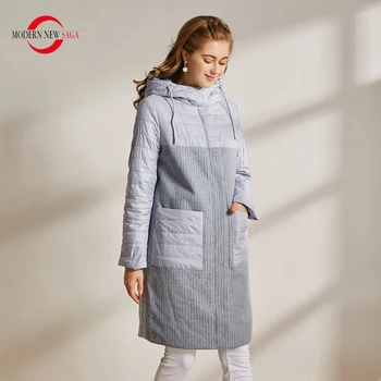 Модерна нова сага есен дамско палто памучен ватная яке с качулка паркове дамско дълго яке ежедневни дамски палта, зимни дамски палта